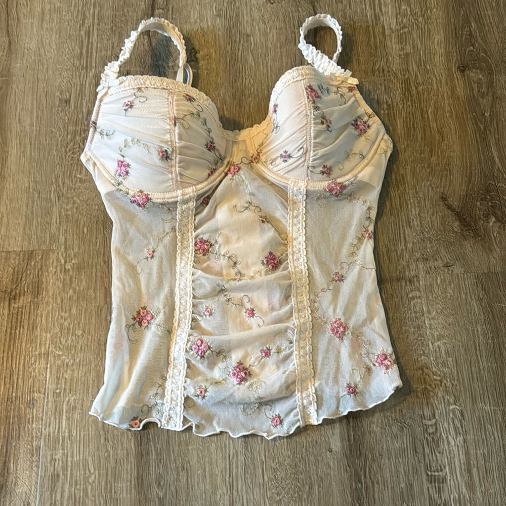 Y2K Vintage Rampage Ethereal Embroidered Mesh Fairycore Bustier 34C